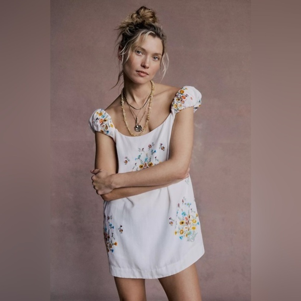 Free People Wildflower Embroidered Mini Dress
